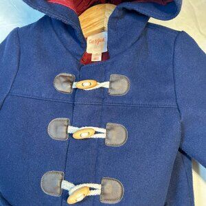 Cat & Jack Toddler Pea Coat Jacket Attached Hood Dark Blue 3T Zips Toggle